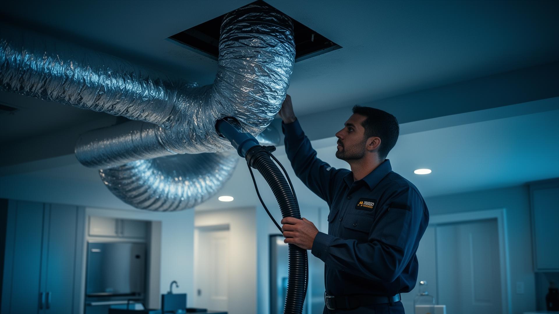 HVAC technician cleaning residential air ducts in Longview TX
